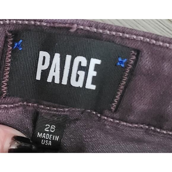 Paige Jeans Edgy Moto High Rise Ankle Skinny Jeans Double Zipper Sz 26 Mulberry - Picture 6 of 8